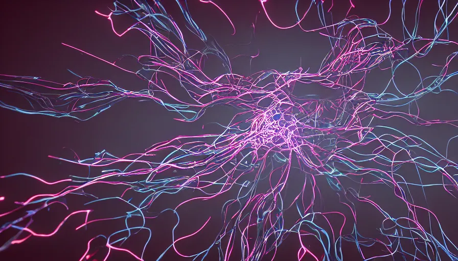 Prompt: houdini rendering of glowing synapses, photorealistic rendering, octane, redshift