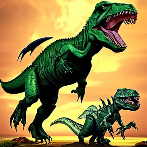 Image similar to t - rex fighting aliens
