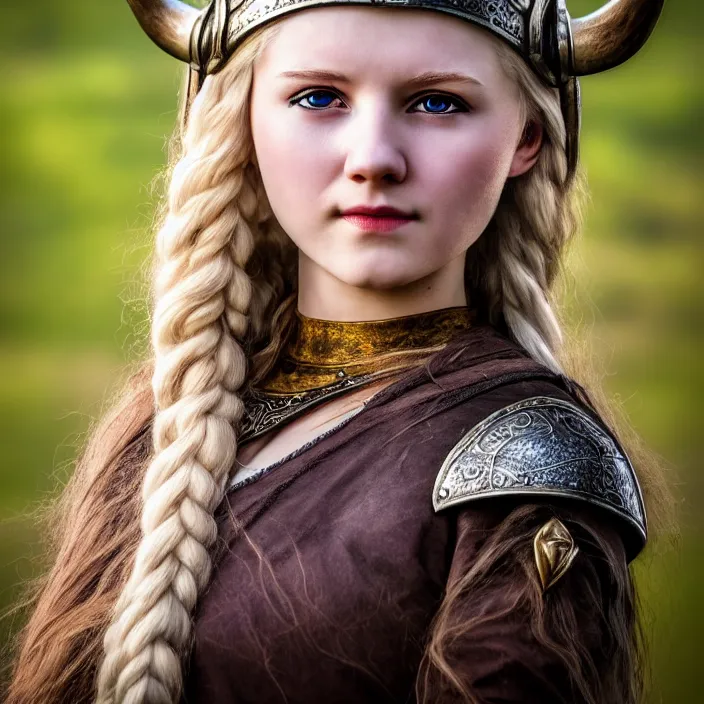 Prompt: photo of a very cute! beautiful young adult viking queen, highly detailed, 4 k, hdr, smooth, sharp focus, high resolution, award - winning photo