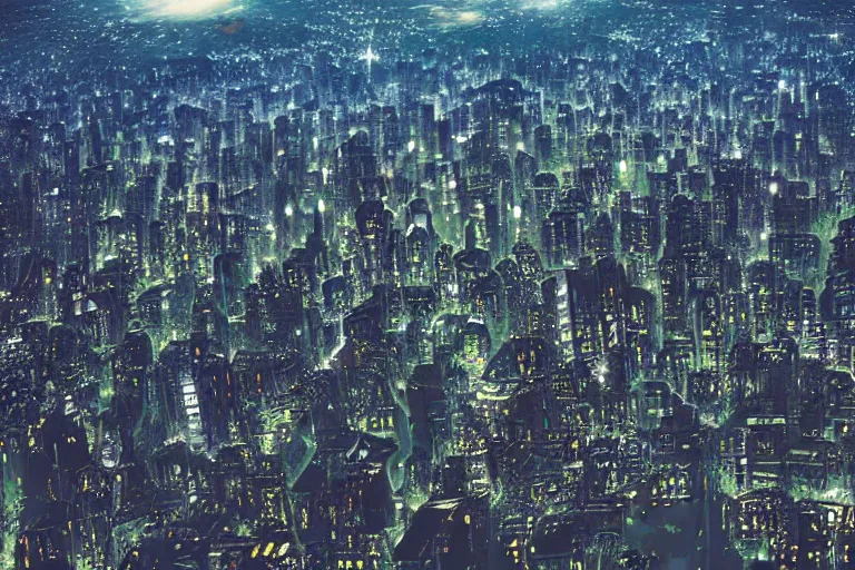 Prompt: planetwide alien cityscape viewed from outer space