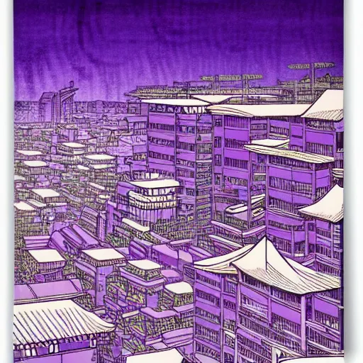 Image similar to purple cyberpunk city, by Hokusai