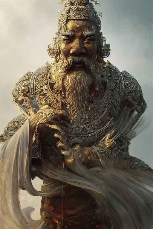 Image similar to chinese god, portrait, powerfull, intricate, elegant, volumetric lighting, scenery, digital painting, highly detailed, artstation, sharp focus, illustration, concept art, ruan jia, steve mccurry