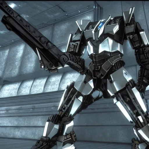 Prompt: cinematic still from westworld and ps 5 armoredcore 6, close shot of slim ornate armored core by fujioka kenki and by mamoru nagano,