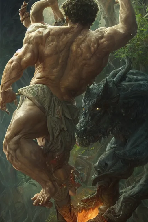 Prompt: portrait of mark zuckerberg as a hulking herculean demon, forest, godlike, full body, fantasy, intricate, elegant, highly detailed, digital painting, artstation, concept art, sharp focus, illustration, art by artgerm and greg rutkowski and alphonse mucha