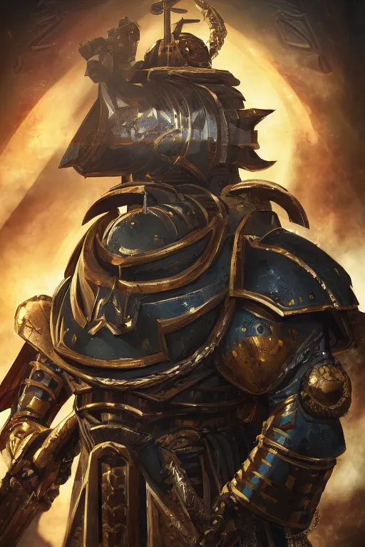 Image similar to armor portrait heros warhammer 4 0 k horus heresy fanart - the primarchs emperor by johannes helgeson animated with vfx concept artist & illustrator global illumination ray tracing hdr fanart arstation zbrush central hardmesh 8 k octane renderer comics stylized