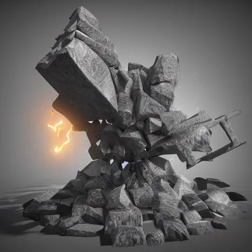 Prompt: an axe elemental, whirling energy made of axes, dramatic, cinematic, made in blender