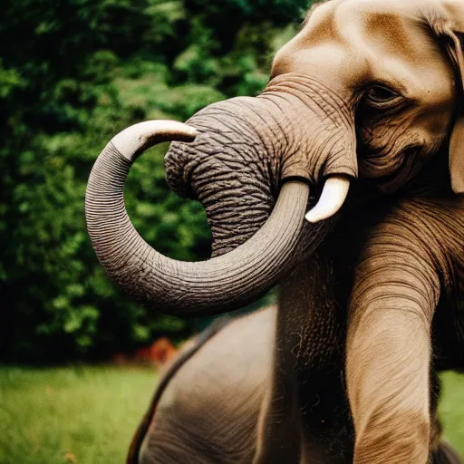 Prompt: a dog riding an elephant, photography,