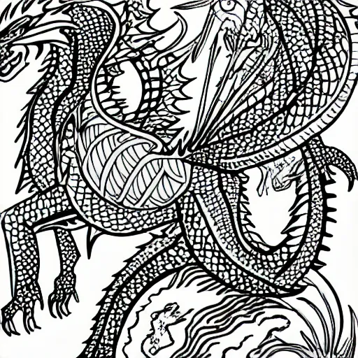 Image similar to professional adult coloring page of a dragon