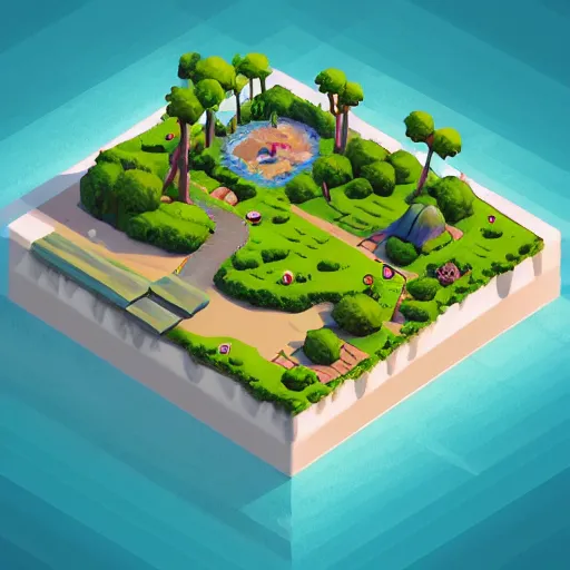 Image similar to isometric island on gray background, isometric invironment, 3d art, isometric art, high detail, artstation, concept art, behance, ray tracing, smooth, sharp focus, ethereal lighting