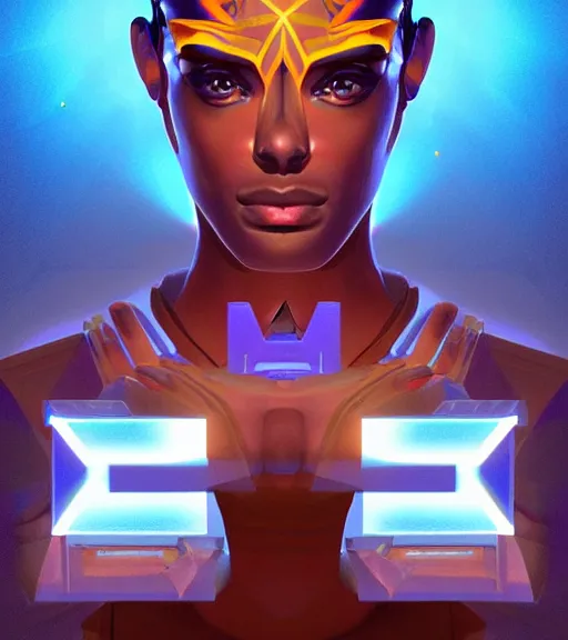 Image similar to symmetry!! egyptian prince of technology, solid cube of light, hard edges, product render retro - futuristic poster scifi, lasers and neon circuits, brown skin man egyptian prince, intricate, elegant, highly detailed, digital painting, artstation, concept art, smooth, sharp focus, illustration, dreamlike, art by artgerm