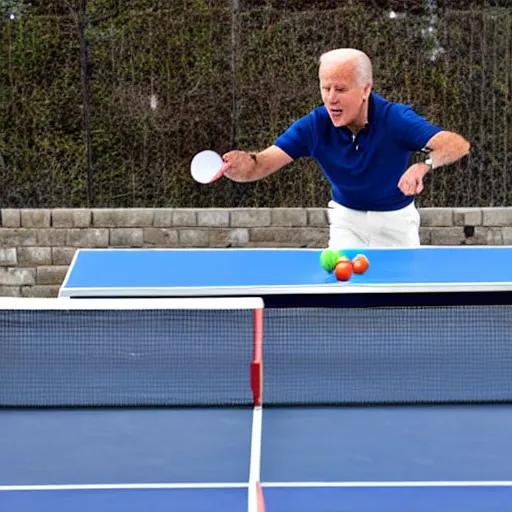 Image similar to joe biden playing extreme table tennis, award winning sports photography