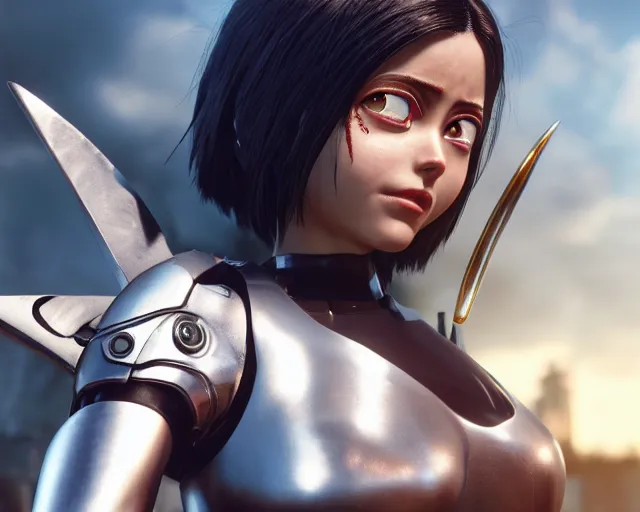 Image similar to battle angel alita, photorealistic, lifelike, octane engine, cinematic lighting, high detail, high resolution