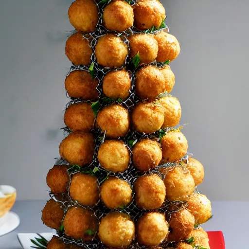 Prompt: a croquembouche made of babies