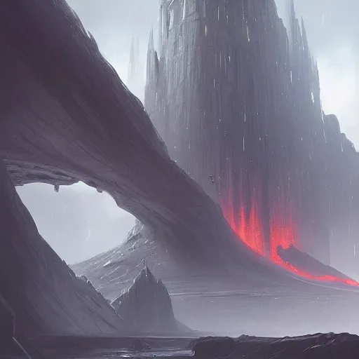 Prompt: star wars concept art by greg rutkowski, a palatial and imposing grey wide tower emerging from the lava in the middle of a lava rocky landscape, enigmatic atmosphere, beautiful and cinematic lighting, artstation hq.