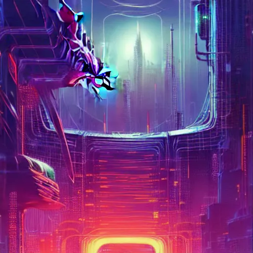 Image similar to cats cyborg inside an scifi tentacles wires futuristic city, beautiful neon cats, cinematic, highly detailed, photorealistic, rich bright colors, trending on artstation, giger, tsutomu nihei, trending on cgsociety, awe inspiring bruce pennington cityscape, digital art painting of 1 9 6 0 s