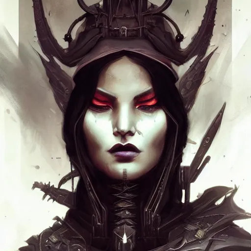 Prompt: queen of death. intricate portrait, occult cyberpunk, ancient futuristic, dark art, occult. by Petros Afshar, by artgerm, by Eddie Mendoza, by Peter mohrbacher