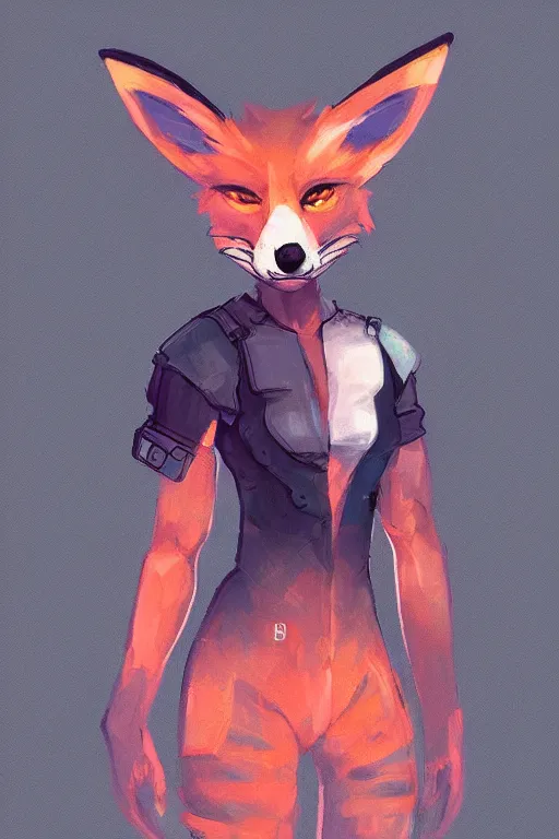 Image similar to a fox fursona, trending on artstation, by kawacy, furry art, digital art, cyberpunk, high quality, backlighting