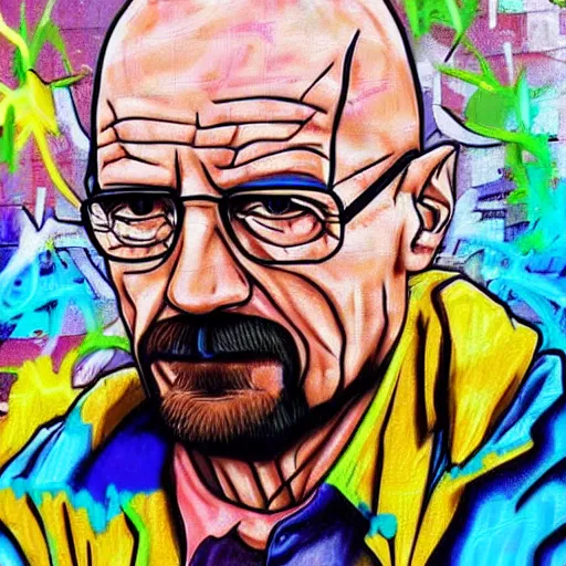 Image similar to a graffiti style piture of walter white.