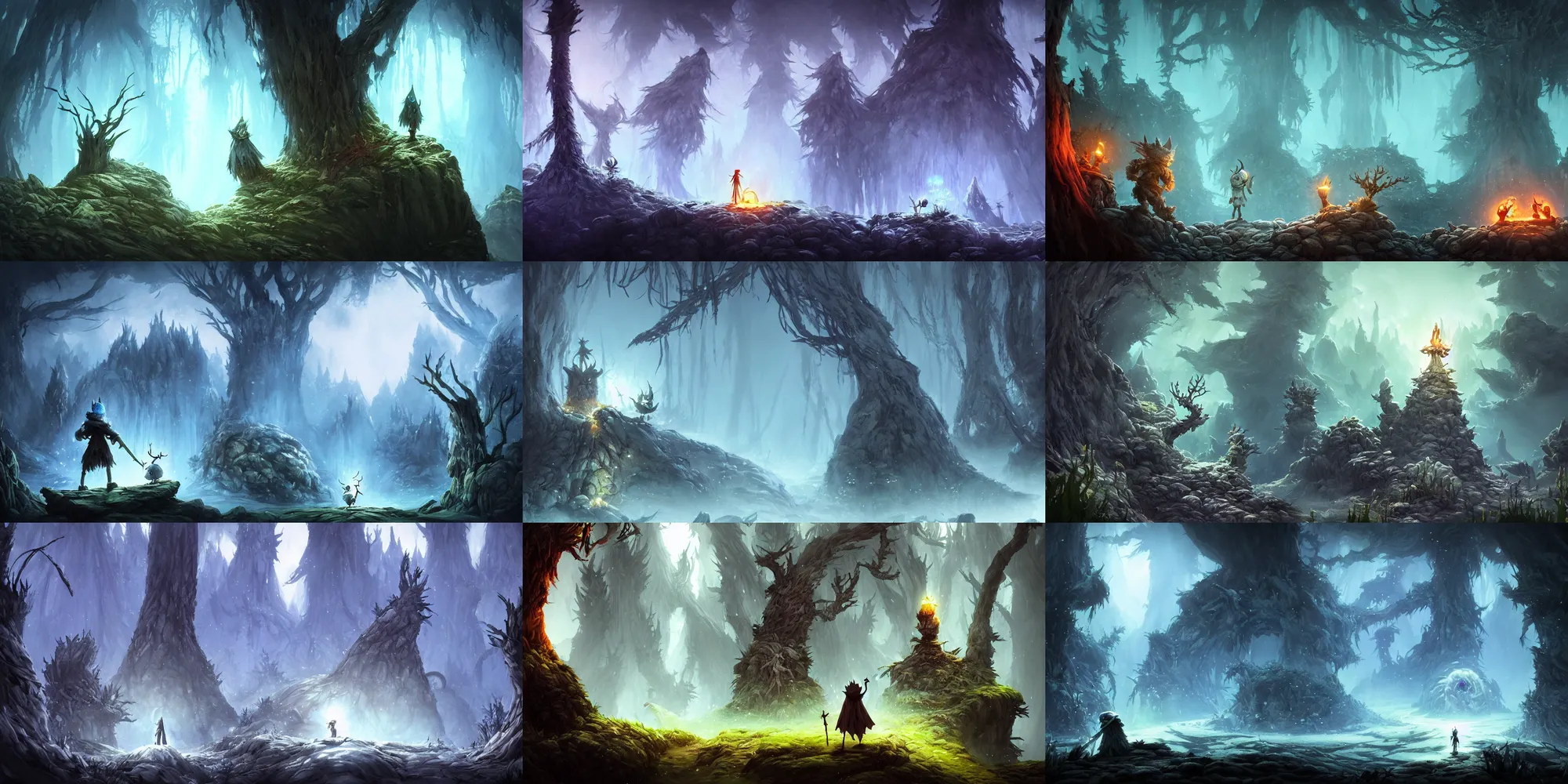 Prompt: darksouls in the ori blind forest in the style of tim burton, ountainside landscape, studio ghibli, pixar and disney animation, sharp, rendered in unreal engine 5, highly detailed, digital painting, artstation, concept art, smooth, sharp focus, illustration art by artgerm and greg rutkowski and bo chen and jin xiaodi