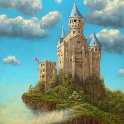 Image similar to A beautiful mixed media art of a castle in the clouds. mariachi by Bob Byerley sad