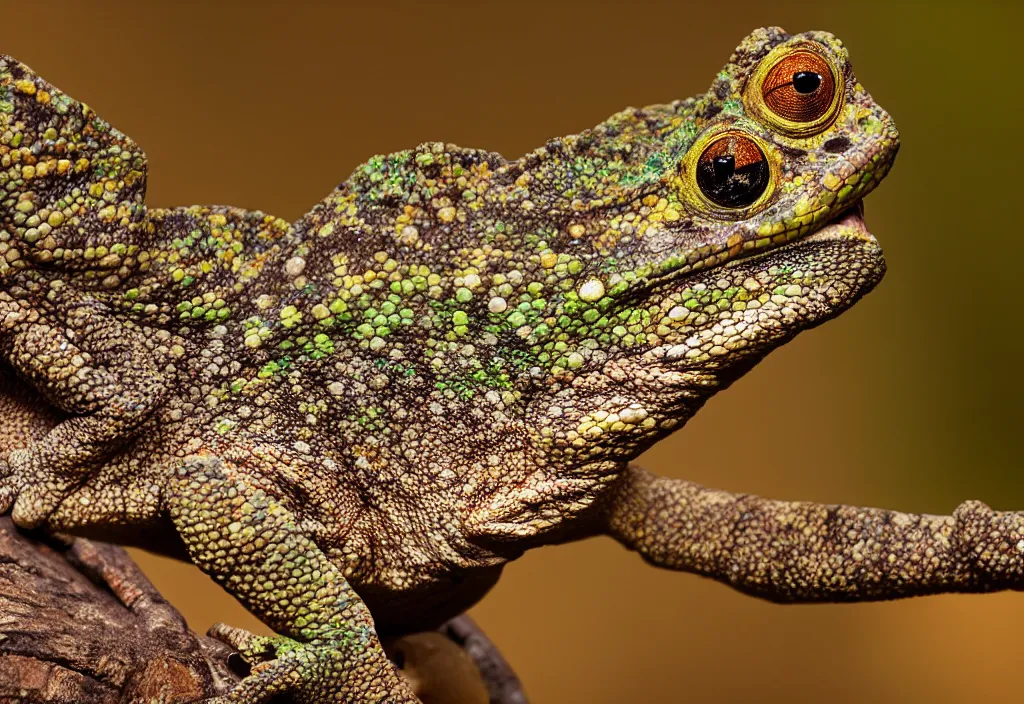 Image similar to An award winning photo of a single Tokay crocodile chameleon, environmental portrait, wildlife photography, National Geographic, 4k