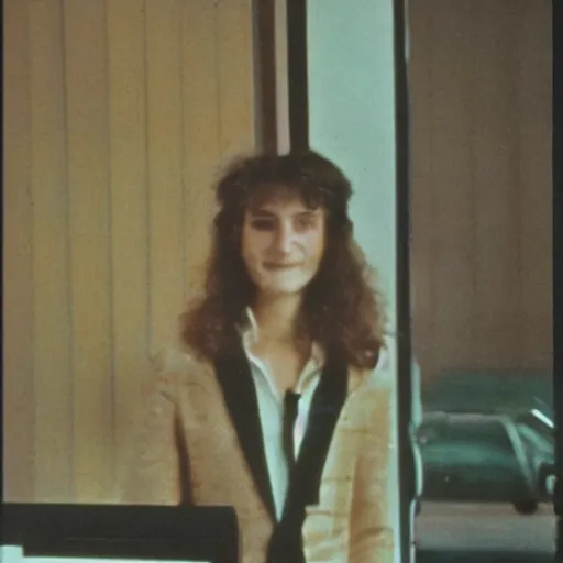 Prompt: 1980s film photograph of the first human to commune with the technological singularity, blurry, grainy, liminal