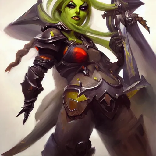 Image similar to greg manchess portrait painting of sylvanas as overwatch character, medium shot, asymmetrical, profile picture, organic painting, sunny day, matte painting, bold shapes, hard edges, street art, trending on artstation, by huang guangjian and gil elvgren and sachin teng