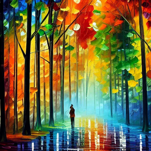 Prompt: beautiful forest in the style of leonid afremov