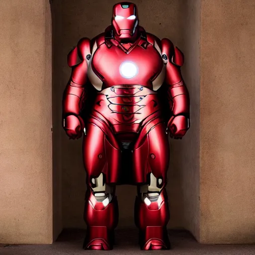 Prompt: a very morbidly obese ironman, photographed by Canon EOS, cinematic lighting, natural complexion, extremely high definition shot, aesthetic canon of proportions