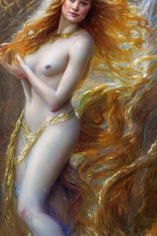 Prompt: portrait of brie larson as the goddess aphrodite. art by gaston bussiere.