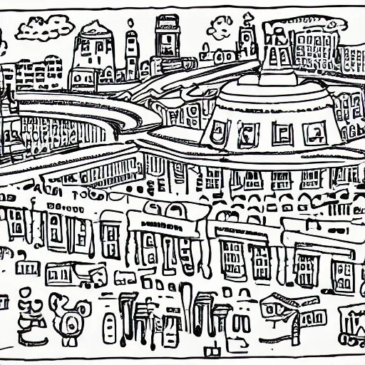 Prompt: line drawing of Helsinki in the style of a toddler