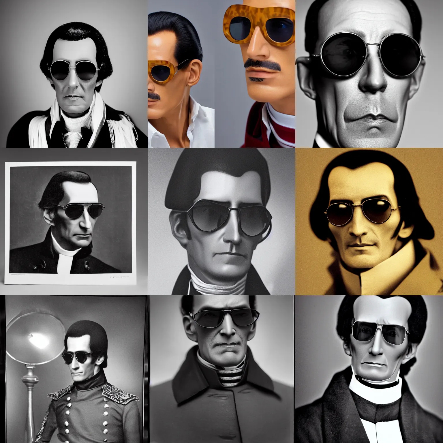 Prompt: studio photography of a very cool simon bolivar with sunglasses