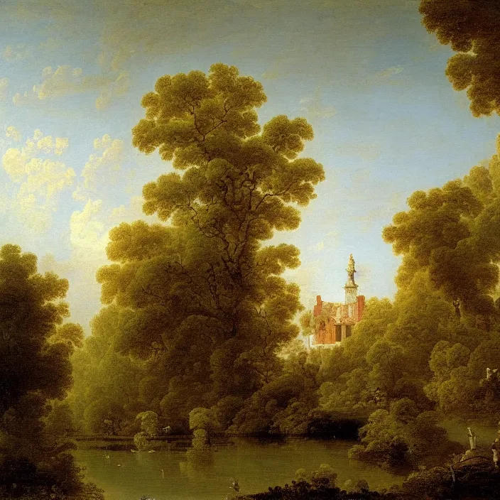 Image similar to a building in a serene landscape, by jean - honore fragonard