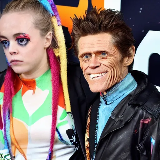 Image similar to willem dafoe holding hands with billie elish 4k