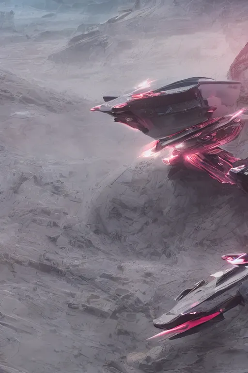 Prompt: professional photograph of a beautiful neo - futuristic simplified symmetrical mecha spacecraft dicked in desert by ilm, denis villeneuve, emmanuel shiu, zaha hadid, vapor, cinematic architectural scale, red paint detail, manga, dramatic, volumetric, concept art, hard surface, hyperrealism, high detail, trending on artstation, sharp focus, rendered in octane