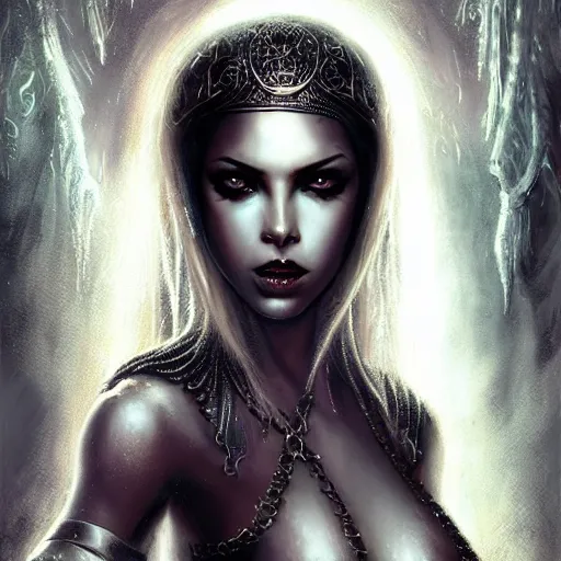 Image similar to aaliyah as queen of the damned, darkwave, darksynth, concept headshot art, sharp, digital matte painting, art by luis royo, greg rutkowski, wlop, dramatic lighting, trending on artstation