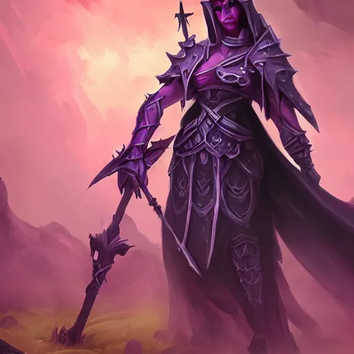 Image similar to a necromancer holding a bone staff, an army of undead rising from the ground in the background, violet theme, hearthstone art style, epic fantasy style art, fantasy epic digital art, epic fantasy card game art