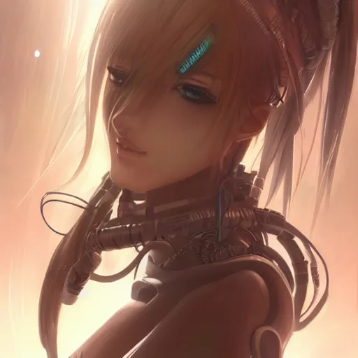 Image similar to a realistic detailed beautiful portrait of a cybernetic oversize anime girl, cyberpunk concept art, digital art, highly detailed, intricate, sci-fi, sharp focus, Trending on Artstation HQ, deviantart, unreal engine 5, 4K UHD image, hyperrealistic, photorealistic, art by artgerm and greg rutkowski and alphonse mucha