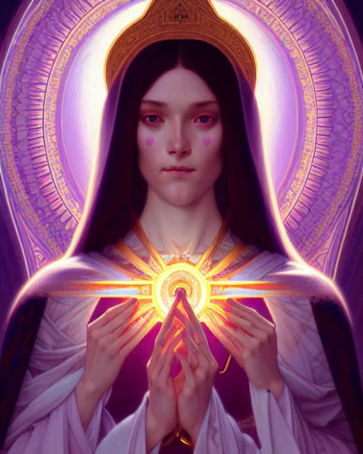 Prompt: symmetry portrait of saint germain, violet flame, intricate, elegant, highly detailed, digital painting, artstation, concept art, smooth, sharp focus, illustration, art by artgerm and greg rutkowski and fra angelico and alphons mucha