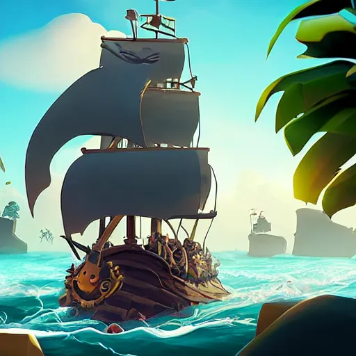 Image similar to sea of thieves scene with a hedgehog on a pirate ship, digital art, epic lighting, game screenshot, danish flag