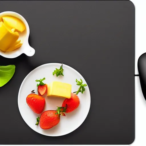 Image similar to a computer mouse on a mousepad, food photography