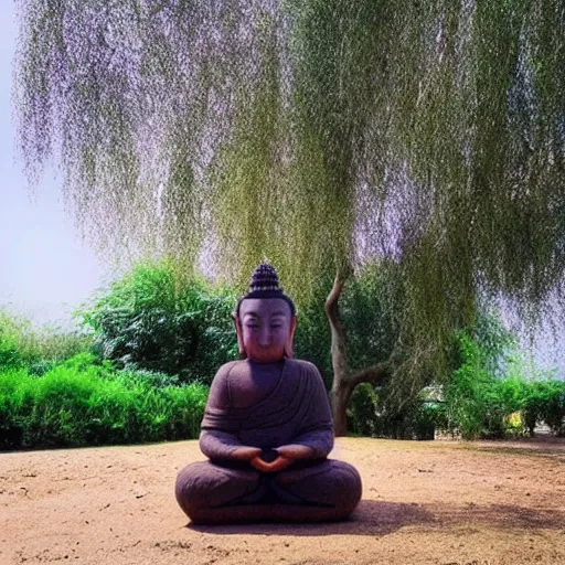 Prompt: “ a cute pig, meditating like buddha, large willow tree in the background. ”