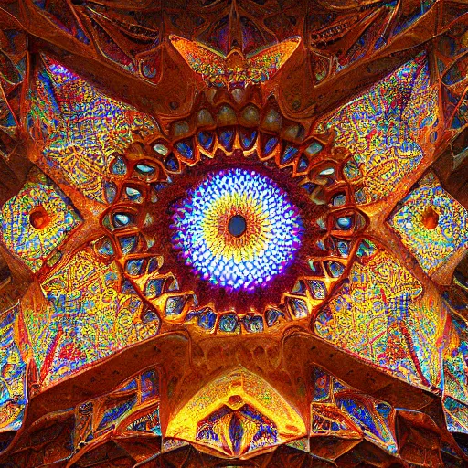 Prompt: psychedelic iranian honeycomb vaulting, muqarnas, photo