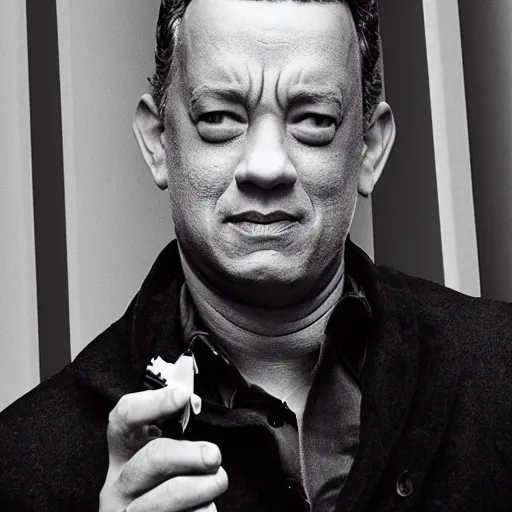 Image similar to an extremely high tom hanks smoking a blunt, award winning high quality photography