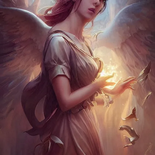 Prompt: garden of angels by artgerm greg rutkowski and alphonse moucha