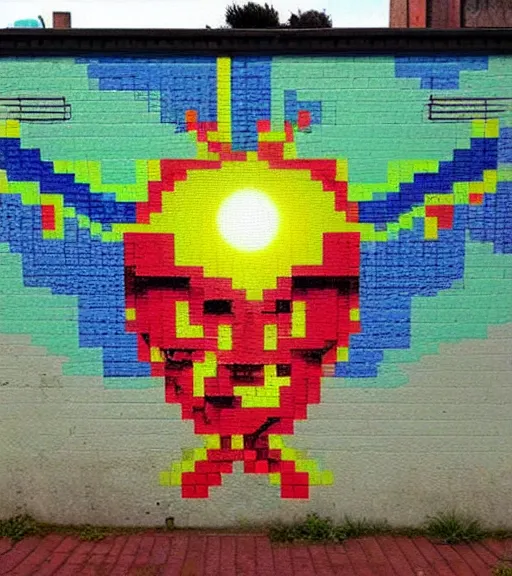 Image similar to street art looking like retro videogames from the 8 0 s, pixelized