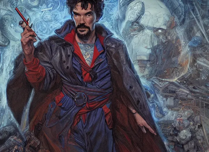 Image similar to a highly detailed apocalyptic portrait of stephen strange, james gurney, james jean