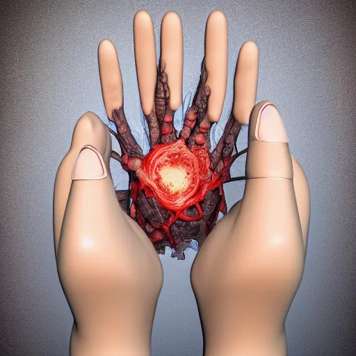 Image similar to anatomically correct open human hand as a 3D object, a computer rendering by Alberto Seveso, behance, generative art, rendered in cinema4d, octane render, photoillustration