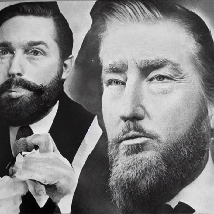 Prompt: bearded donald trump winning 2 0 2 4 presidential election in 1 9 4 0's style propaganda