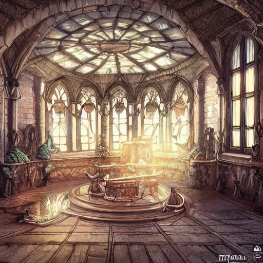 Image similar to interior of a fantasy castle, highly detailed, artstation, digital art